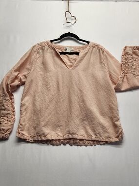 ⭐️Rachel Zoe Pink Cotton/Linen Blend Boho Peasant Blouse Ruffle Top Large